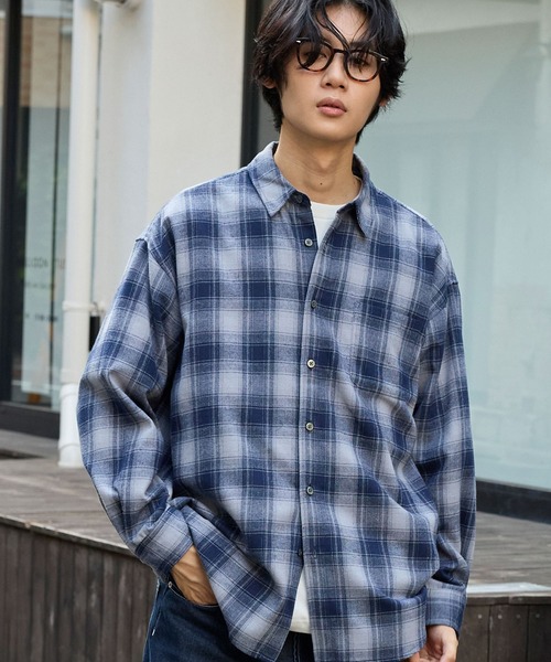 オーバーサイズ レギュラーカラーオンブレチェックシャツ MONO-MART