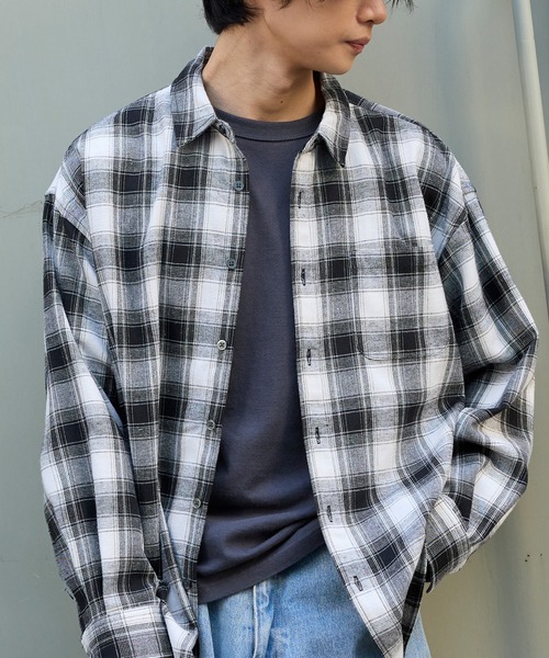 オーバーサイズ レギュラーカラーオンブレチェックシャツ MONO-MART