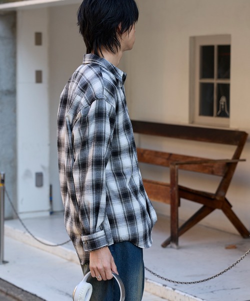 MONO-MART（モノマート）の「オーバーサイズ レギュラーカラーオンブレチェックシャツ（シャツ/ブラウス・メンズ・ブルー/ホワイト×ブラック/ベージュ/ブラウン/ブラック/ネイビー・S/L/M）」の19枚目の写真