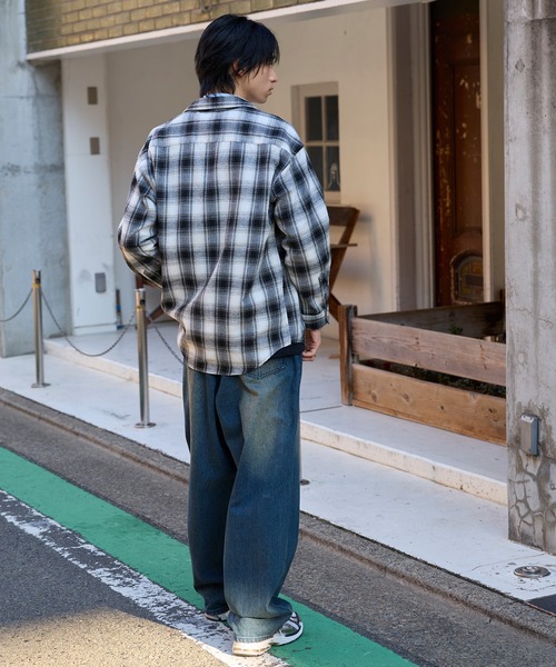 オーバーサイズ レギュラーカラーオンブレチェックシャツ MONO-MART