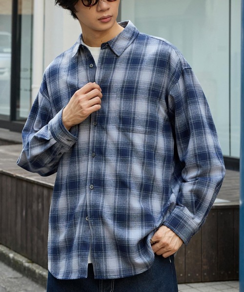 オーバーサイズ レギュラーカラーオンブレチェックシャツ MONO