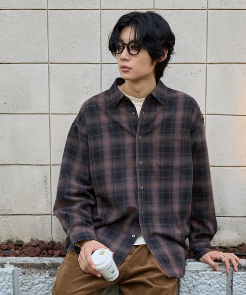 オーバーサイズ レギュラーカラーオンブレチェックシャツ MONO-MART