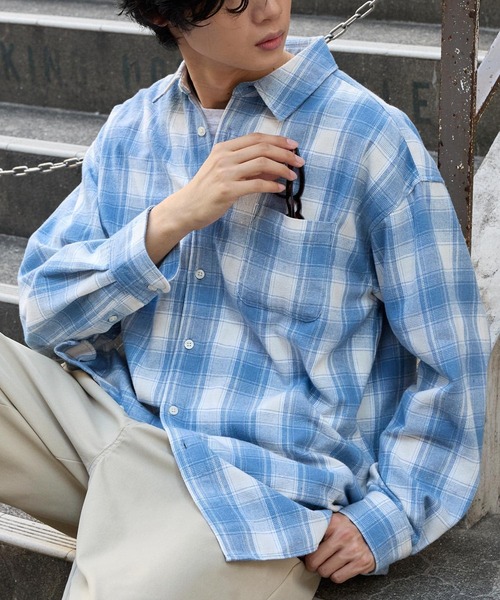 オーバーサイズ レギュラーカラーオンブレチェックシャツ MONO