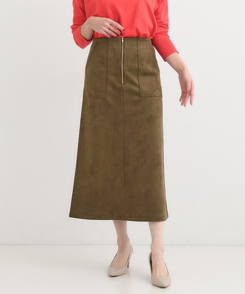 DRESKIP（ドレスキップ）の「【洗濯機可】上品できれい見え フェイクスエード ナロースカート（スカート・レディース・ベージュ/ブルー系その他/ダークブラウン/チャコールグレー・01/02/03/04）」の2枚目の写真