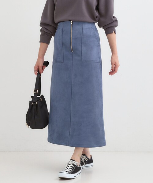 DRESKIP（ドレスキップ）の「【洗濯機可】上品できれい見え フェイクスエード ナロースカート（スカート・レディース・ベージュ/ブルー系その他/ダークブラウン/チャコールグレー・01/02/03/04）」の4枚目の写真