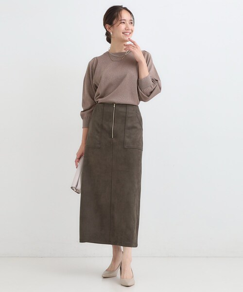 DRESKIP（ドレスキップ）の「【洗濯機可】上品できれい見え フェイクスエード ナロースカート（スカート・レディース・ベージュ/ブルー系その他/ダークブラウン/チャコールグレー・01/02/03/04）」の8枚目の写真