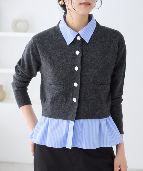 VIS(ビス)の「シャツレイヤード風メタルボタンカーディガン(カーディガン/ボレロ・レディース・チャコールグレー/ライトグレー/キナリ/ホワイト系その他5/グレー系その他・FREE)」の14枚目の写真