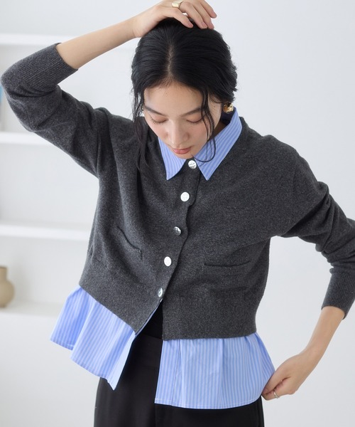 VIS(ビス)の「シャツレイヤード風メタルボタンカーディガン(カーディガン/ボレロ・レディース・チャコールグレー/ライトグレー/キナリ/ホワイト系その他5/グレー系その他・FREE)」の16枚目の写真