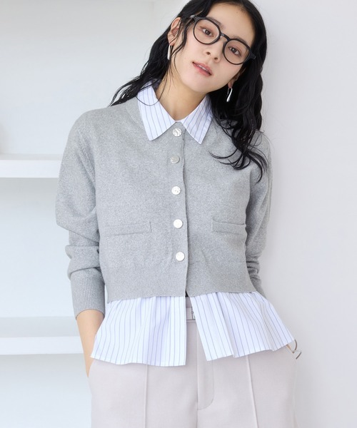 VIS(ビス)の「シャツレイヤード風メタルボタンカーディガン(カーディガン/ボレロ・レディース・チャコールグレー/ライトグレー/キナリ/ホワイト系その他5/グレー系その他・FREE)」の10枚目の写真