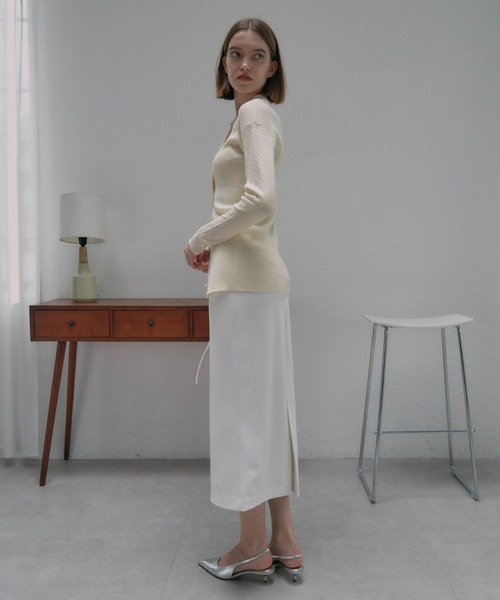 MAISON ELLIE（メゾンエリー）の「low waist ribbon tight skirt（スカート・レディース・ホワイト/ブラック・FREE）」の5枚目の写真