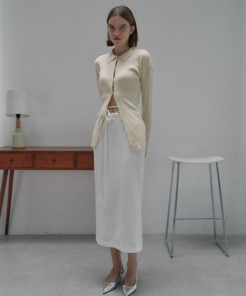 MAISON ELLIE（メゾンエリー）の「low waist ribbon tight skirt（スカート・レディース・ホワイト/ブラック・FREE）」の4枚目の写真