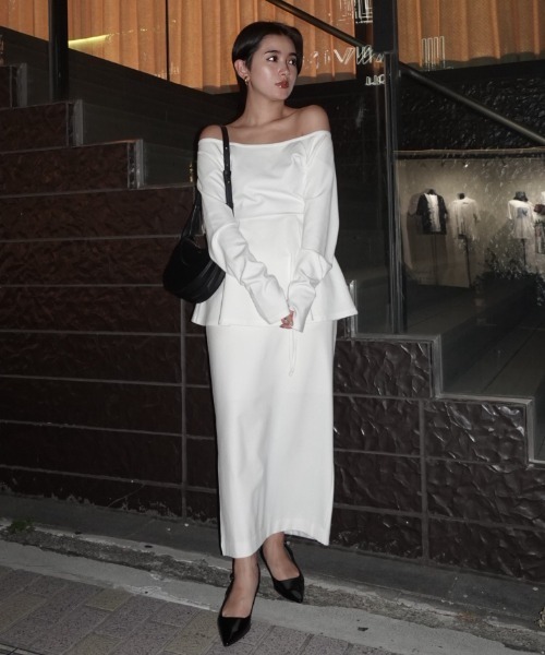 MAISON ELLIE（メゾンエリー）の「low waist ribbon tight skirt（スカート・レディース・ホワイト/ブラック・FREE）」の10枚目の写真