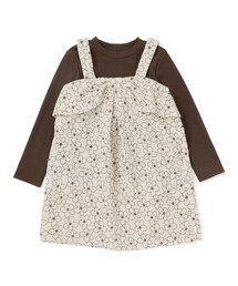 BeBe Petits Pois Vert（ベベプチポワヴェール）の「【店舗限定】花柄コールテンジャンパースカート＋長袖リブトップスセット(95~150㎝)（セットアップ・キッズ）」