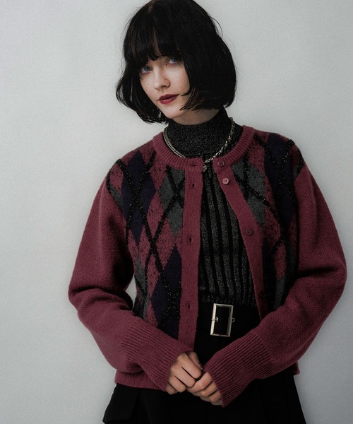 新品 HAREバーガンディ ケーブルニットカーディガン HARE バーガンディ