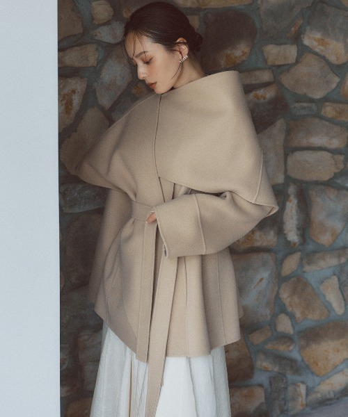 リバーウールミドルマフラーコート（ノーカラーコート）｜anuans（ア