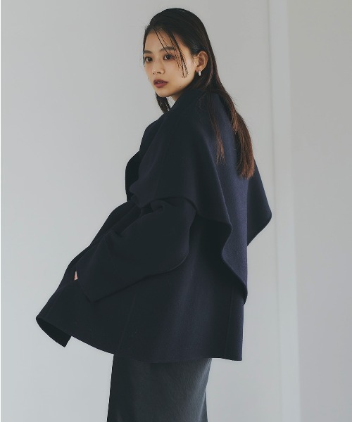 リバーウールミドルマフラーコート（ノーカラーコート）｜anuans（ア