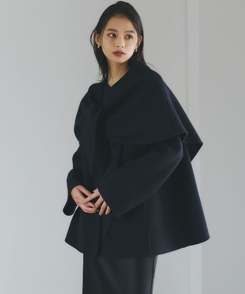 リバーウールミドルマフラーコート（ノーカラーコート）｜anuans（ア
