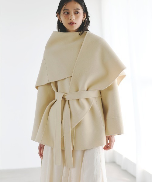 リバーウールミドルマフラーコート（ノーカラーコート）｜anuans（ア