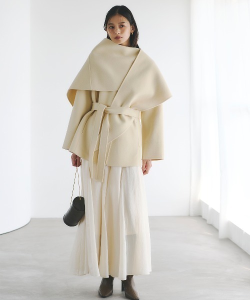 anuans リバーウールミドルマフラーコート リバーウールミドルマフラーコート（ノーカラーコート）｜anuans（ア