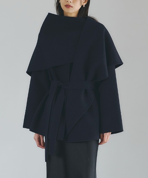 リバーウールミドルマフラーコート（ノーカラーコート）｜anuans（ア