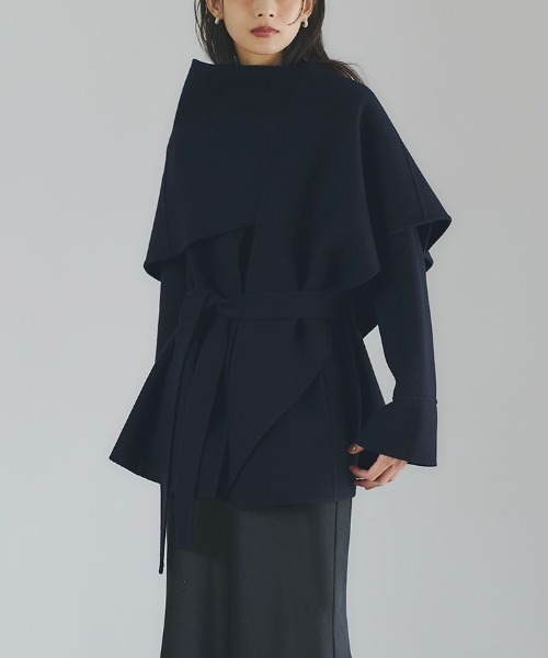 リバーウールミドルマフラーコート（ノーカラーコート）｜anuans（ア