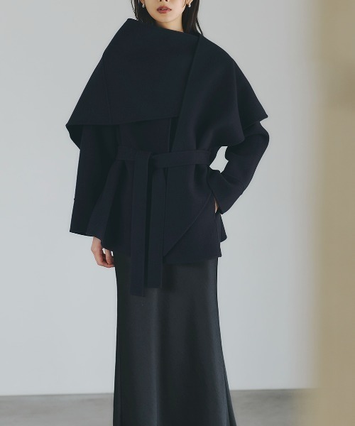 リバーウールミドルマフラーコート（ノーカラーコート）｜anuans（ア