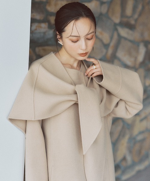リバーウールミドルマフラーコート（ノーカラーコート）｜anuans（ア