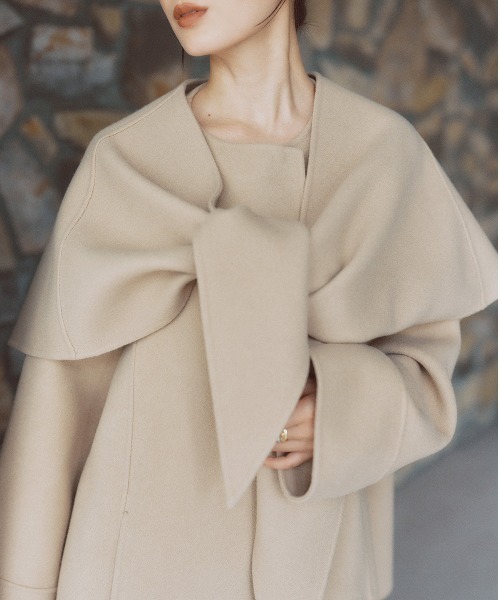 リバーウールミドルマフラーコート（ノーカラーコート）｜anuans（ア