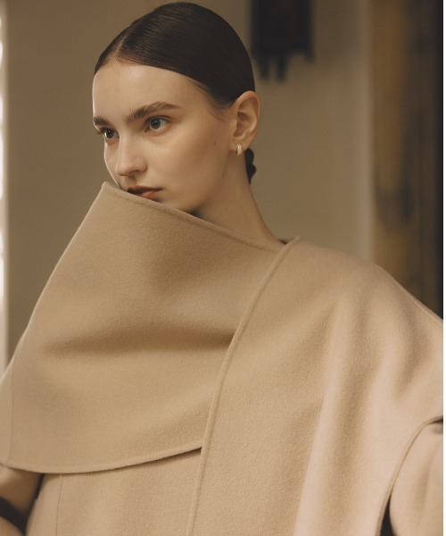 リバーウールミドルマフラーコート（ノーカラーコート）｜anuans（ア