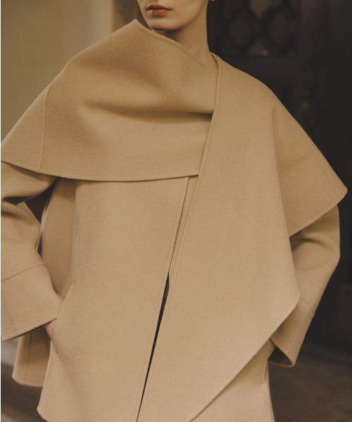 リバーウールミドルマフラーコート（ノーカラーコート）｜anuans（ア