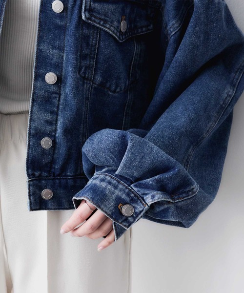 Bulue.】ノーカラーフリンジデニムジャケット（デニムジャケット