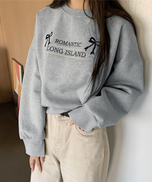 ReRe(リリ)の「リボン刺繍ロゴ入りガーリースウェット(スウェット・レディース・グレー/オフホワイト/ブラック・FREE)」の3枚目の写真