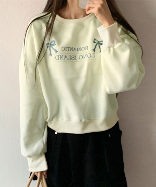 ReRe(リリ)の「リボン刺繍ロゴ入りガーリースウェット(スウェット・レディース・グレー/オフホワイト/ブラック・FREE)」の1枚目の写真