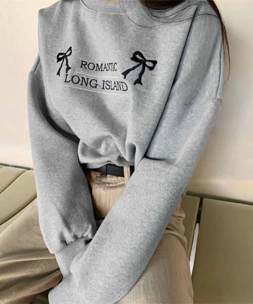 ReRe(リリ)の「リボン刺繍ロゴ入りガーリースウェット(スウェット・レディース・グレー/オフホワイト/ブラック・FREE)」の11枚目の写真