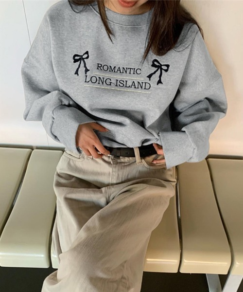 ReRe(リリ)の「リボン刺繍ロゴ入りガーリースウェット(スウェット・レディース・グレー/オフホワイト/ブラック・FREE)」の6枚目の写真