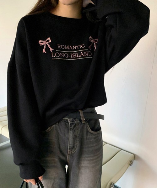 ReRe(リリ)の「リボン刺繍ロゴ入りガーリースウェット(スウェット・レディース・グレー/オフホワイト/ブラック・FREE)」の12枚目の写真