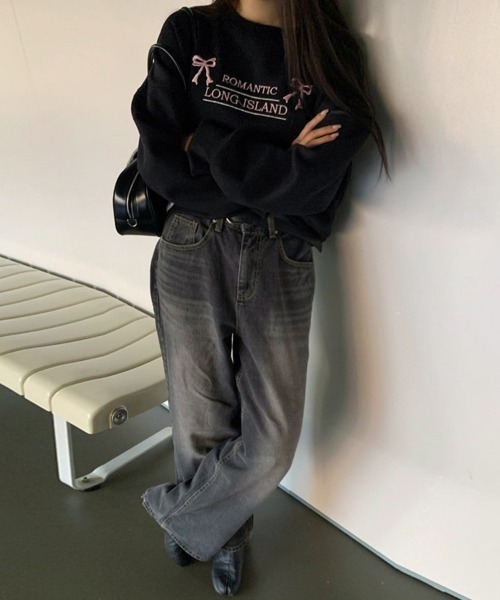 ReRe(リリ)の「リボン刺繍ロゴ入りガーリースウェット(スウェット・レディース・グレー/オフホワイト/ブラック・FREE)」の13枚目の写真