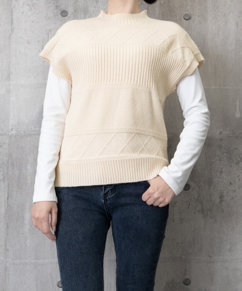 Miniministore（ミニミニストア）の「ニットベスト プチハイネック ニットジレ（ベスト・レディース・グリーン/ホワイト/アイボリー/ブラウン/レッド/ブラック・FREE）」の15枚目の写真