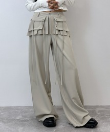 FOLLOWIN（フォロウィン）の「【３color 】フラップ&ストラップデザインレイヤードスカートワイドパンツ（スラックス）」