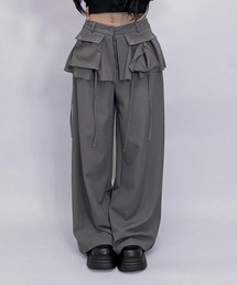 FOLLOWIN（フォロウィン）の「【３color 】フラップ&ストラップデザインレイヤードスカートワイドパンツ（スラックス）」