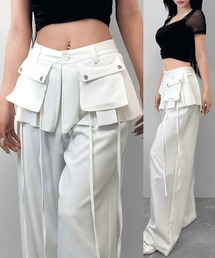 FOLLOWIN（フォロウィン）の「【新色追加 4color 】フラップ&ストラップデザインレイヤードスカートワイドパンツ（スラックス）」