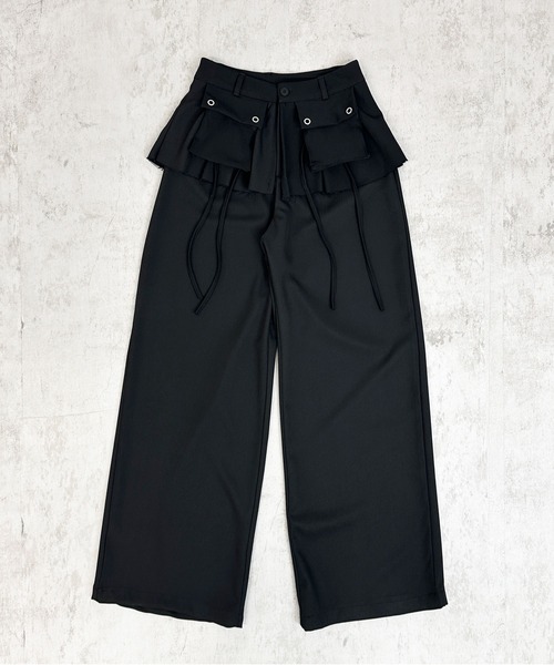 FOLLOWIN(フォロウィン)の「【3color 】フラップ&ストラップデザインレイヤードスカートワイドパンツ(スラックス・レディース・グレー/ブラック/ベージュ・SMALL/MEDIUM/LARGE)」の9枚目の写真