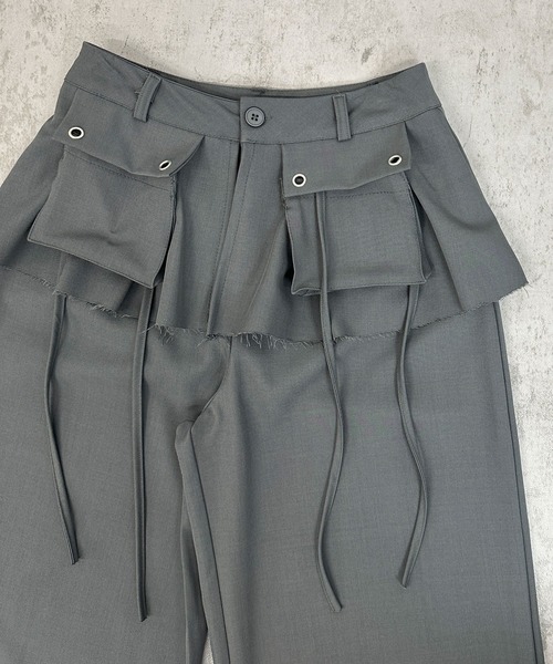 FOLLOWIN(フォロウィン)の「【3color 】フラップ&ストラップデザインレイヤードスカートワイドパンツ(スラックス・レディース・グレー/ブラック/ベージュ・SMALL/MEDIUM/LARGE)」の8枚目の写真