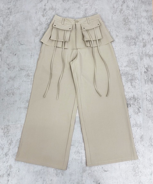 FOLLOWIN(フォロウィン)の「【3color 】フラップ&ストラップデザインレイヤードスカートワイドパンツ(スラックス・レディース・グレー/ブラック/ベージュ・SMALL/MEDIUM/LARGE)」の11枚目の写真