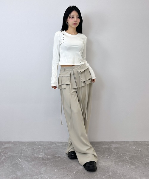 FOLLOWIN(フォロウィン)の「【3color 】フラップ&ストラップデザインレイヤードスカートワイドパンツ(スラックス・レディース・グレー/ブラック/ベージュ・SMALL/MEDIUM/LARGE)」の20枚目の写真