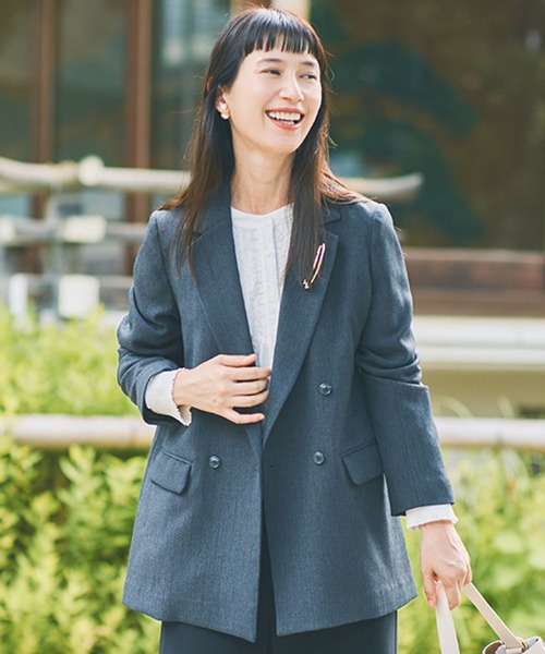 クリスチャンディオール　ノーカラージャケット　ヘリンボーン　ボタン　グレー　M クリスチャンディオール ノーカラージャケット ヘリンボーン ボタン