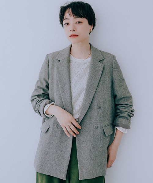 studio CLIP（スタディオクリップ）の「ヘリンボーンジャケット《オケージョン2025AW》（テーラードジャケット・レディース・ブラウン/ライトグレー/チャコール・FREE）」の5枚目の写真