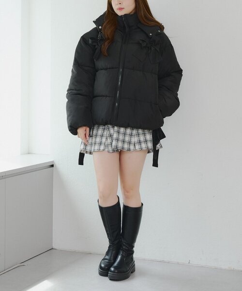 Another Branch olive des olive（アナザーブランチオリーブデオリーブ）の「2WAYリボン中綿ミドル丈ブルゾン（ブルゾン・レディース・オフホワイト/ブラック/サックスブルー・FREE）」の13枚目の写真