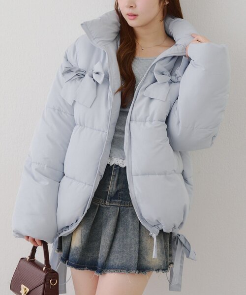 Another Branch olive des olive（アナザーブランチオリーブデオリーブ）の「2WAYリボン中綿ミドル丈ブルゾン（ブルゾン・レディース・オフホワイト/ブラック/サックスブルー・FREE）」の10枚目の写真