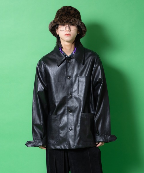 a.p.o.v.(エーピーオービー)の「a.p.o.v. ヴィンテージテイスト合成皮革オーバーサイズカバーオール(ブルゾン・メンズ・ブラウン/ブラック・ONESIZE)」の7枚目の写真